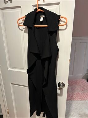 Sleeveless Draped Long Vest - Black
